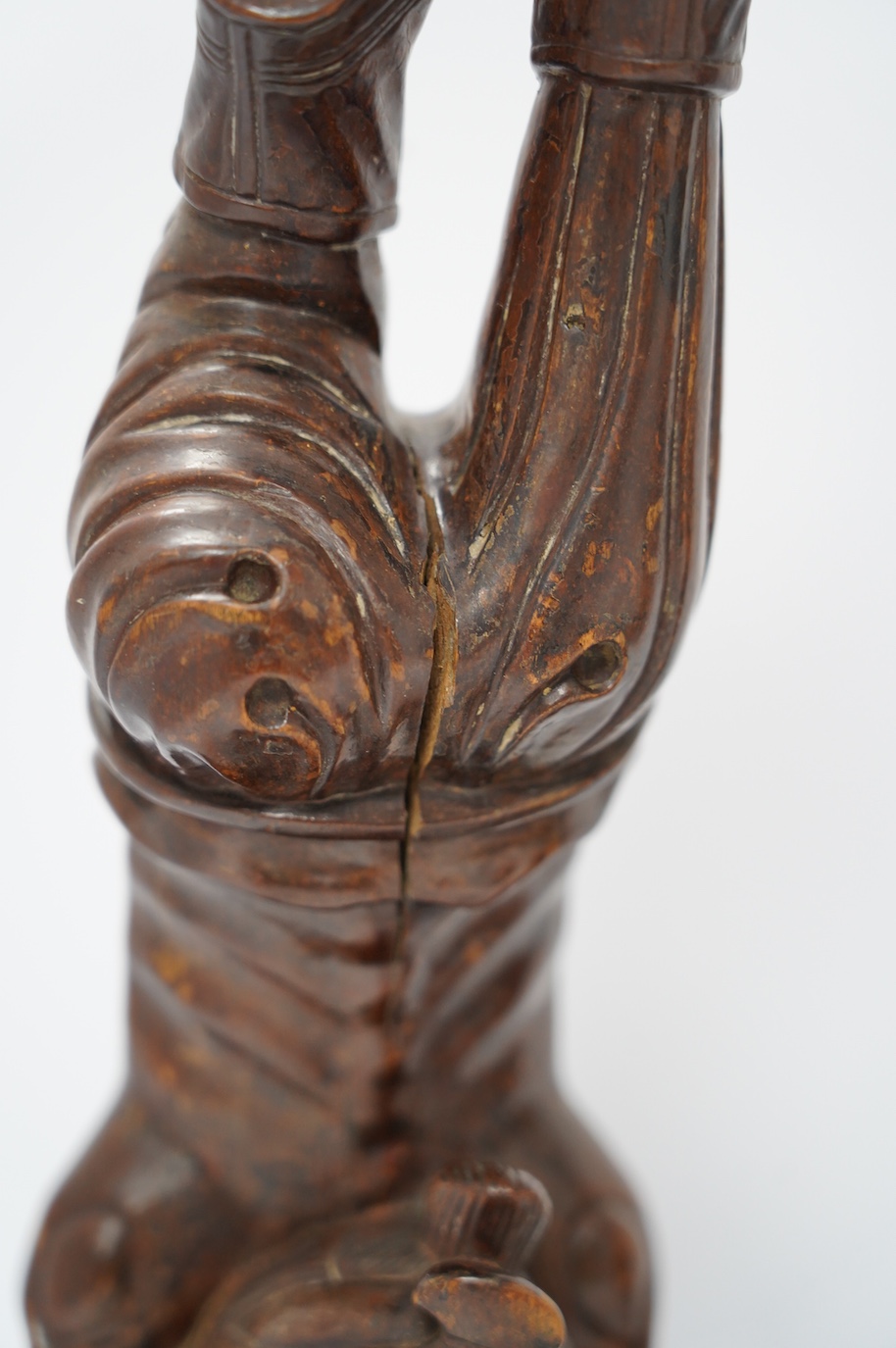 Two Chinese carved rosewood figures of acrobats, 42cm high. Condition - fair to good, polish worn in places